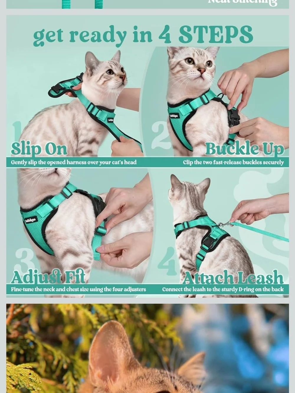 Rabbitgoo Teal Mesh No-Pull Cat/Dog Harness (Leash Not Included)